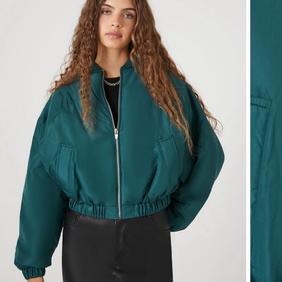 Forever 21 Hunter Green Crop Bomber Jacket - Picture 2 of 13